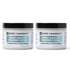 Duke Cannon News Anchor Forming Cream bottle shows strong hold for all-day style.