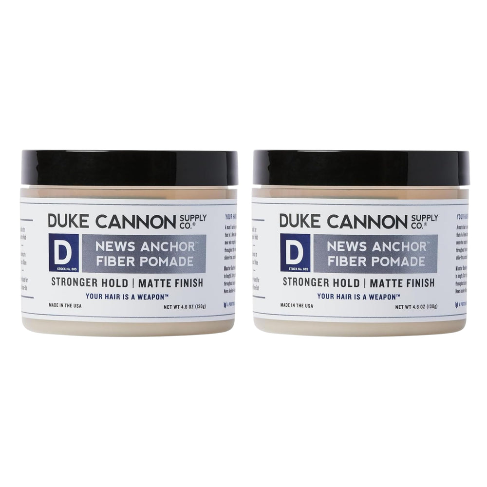 Duke Cannon News Anchor Pomade 2-pack on display delivers dual-pack convenience for all-day styling