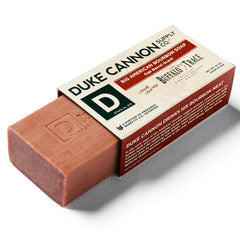 Duke Cannon Big American Bourbon soap bar woodsy oak scent for masculine grooming ritual.