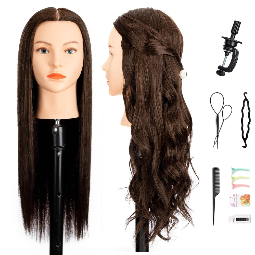 Dukorin mannequin head 80-percent human hair in full view for realistic practice
