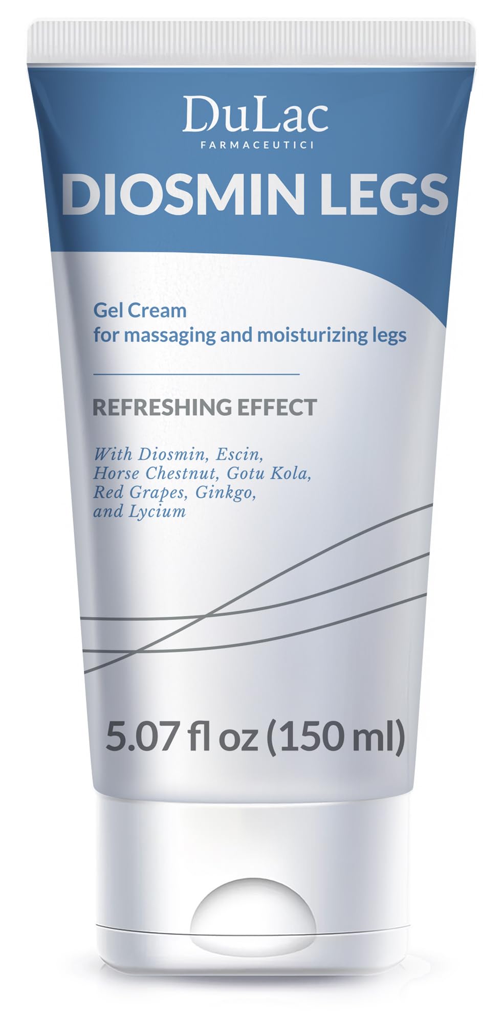 DULÀC Diosmin Legs Gel bottle closeup showing cooling mint sensation for legs