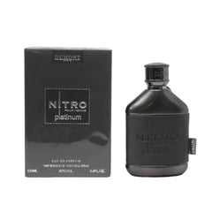 Dumont Nitro Platinum bottle front view highlights premium metallic design for modern elegance.