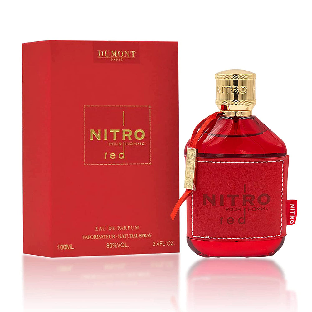 Dumont Nitro Red bottle front for bold, long-lasting fragrance