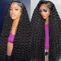 Dundix deep-wave lace-front wig 32inch hairline closeup demonstrates natural hairline for seamless parting