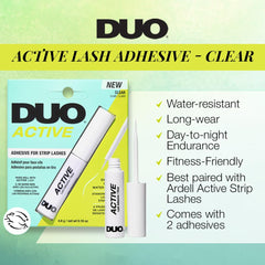 DUO Active lash glue with precise tip brush for easy lash band application.