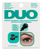 DUO Individual Lash Adhesive Dark bottle highlights fast-drying, dark hold for seamless individual lashes.