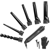 Duomishu 6in1 curling iron set laid out for versatile at-home styling