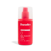 Duradry aluminum-free deodorant spray front view for all-over odor protection.
