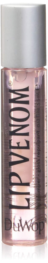 DuWop Lip Venom pink gloss tube delivers natural rosy fullness.
