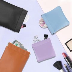 DXMWWTP black leather texture cosmetic bag shows durable waterproof leather.