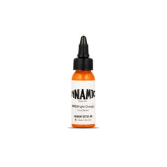 Dynamic Color Co bright orange ink bottle showcases vibrant pigment for bold outlines.
