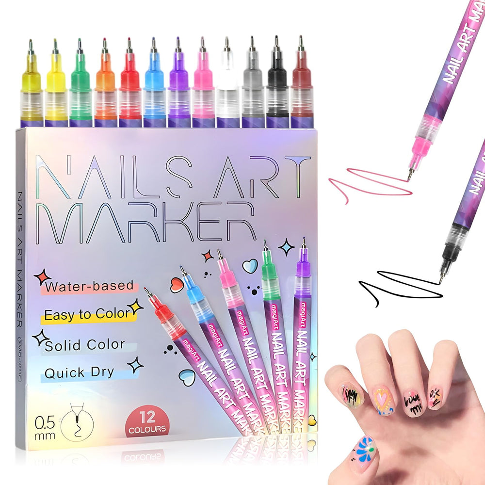 DZCKTFYGRT 12 colors nail art pens showcase vibrant hues for bold designs.