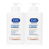 E45 Dermatological Moisturising Lotion bottle front, fragrance-free for dry and sensitive skin.