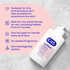 Close-up of E45 fragrance-free formulation suitable for sensitive skin.