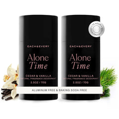 Each & Every cedar-vanilla deodorant stick provides aluminum-free odor protection for daily wear.