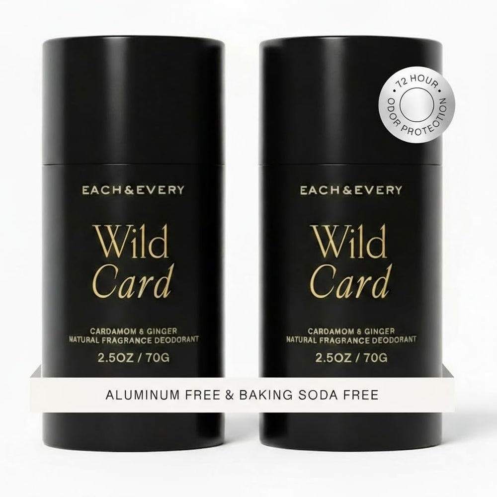 Each & Every deodorant packaging 2pk in sugar-cane box promises sustainable daily odor control