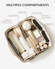Eachy makeup bag inner pockets keep brushes and lipsticks neatly separated