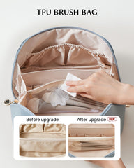 EACHY bag divider and clear TPU compartment keep brushes organized and visible.