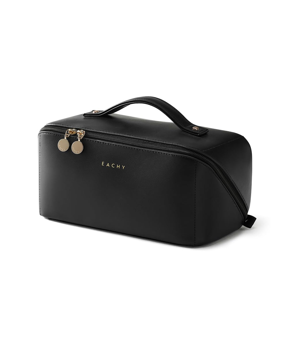 Eachy travel makeup bag open-flat view shows essentials accessible during trips.