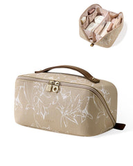 EACHY Travel Makeup Bag open-flat view shows quick-access cosmetics organization