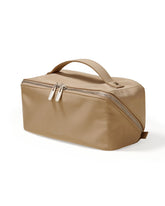 Eachy travel makeup bag satin fabric close-up showing luxurious texture and protective storage