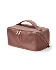 EACHY satin travel makeup bag close-up shows luxurious texture for elegant on-the-go storage