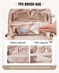 EACHY makeup bag waterproof PU leather exterior with easy-clean finish for travel