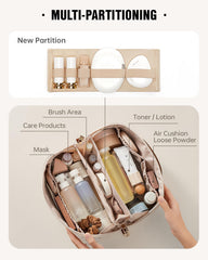 EACHY Travel Makeup Bag uses waterproof PU leather to guard cosmetics from moisture.