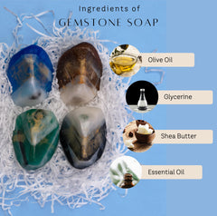 Earth & Home crystal-inside stone soap reveals gemstones after use for a delightful surprise.