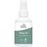 Earth Mama Belly Oil bottle close-up highlighting organic ingredients for pregnancy skin care.