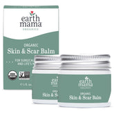Earth Mama Organic Skin & Scar Balm jar closeup showing rich texture for soothing skin.