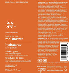 Earth Science Almond Aloe Fragrance Free Facial Moisturizer jar close-up shows creamy texture for smooth application