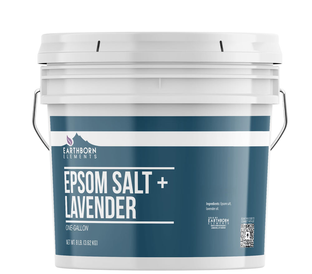 Earthborn Elements Lavender Epsom Salt bottle ready for a calming bath ritual.