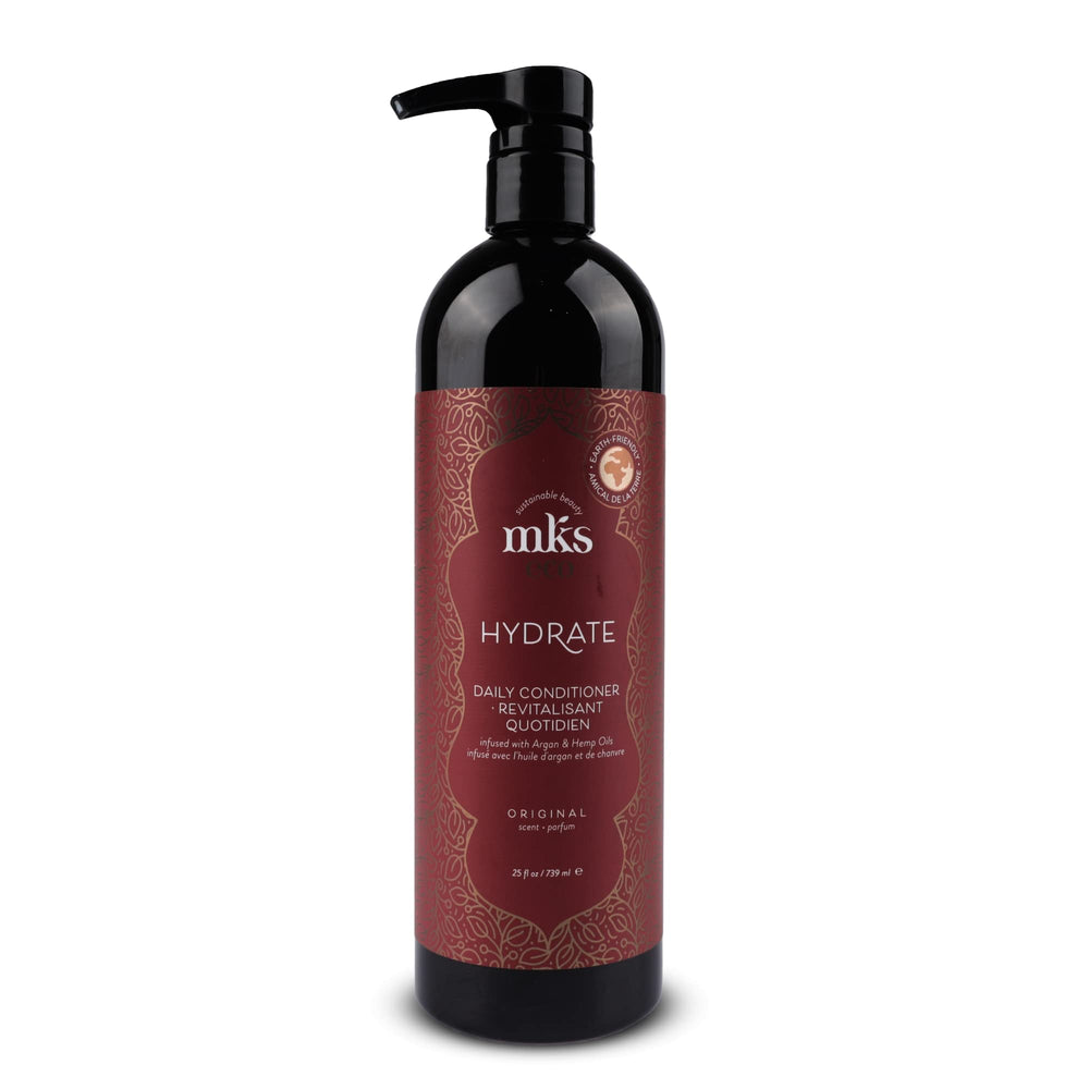 Earthly Body MKS eco Hydrate conditioner original bottle promises deep moisture for hair.