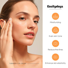 Easilydays Turmeric Under Eye Cream being applied around the eye for gentle hydration.