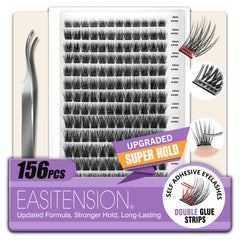 EASITENSION self-adhesive lash clusters close-up for fast glue-free application.