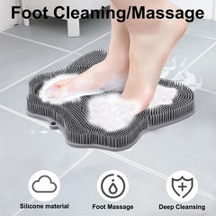 Easkite shower foot scrubber with strong suction cups securing stability in wet showers.