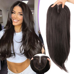 Eawwii dark brown topper coverage offers natural thinning hair concealment for daily wear.