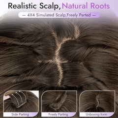 Eawwii long brown highlight wig bangs side-part view highlights soft bangs for chic looks