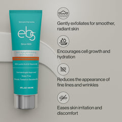 eb5 Exfoliating AHA Cleansing Lotion hand-application closeup shows easy daily cleansing.