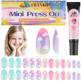 EBANKU 26-piece kid fake nail kit with colorful nails for easy DIY nail art.