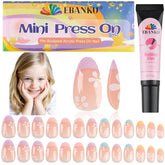 EBANKU kids press-on nails pink flower set closeup for quick, creative nail art ideas