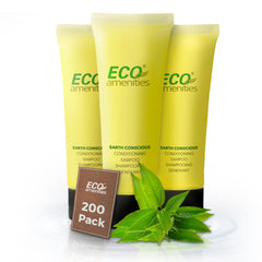 ECO amenities 1oz shampoo bottle with green tea label for compact travel cleansing.