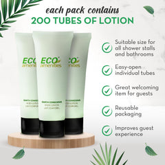 ECO amenities green tea scented lotion texture suggests lightweight hydration.