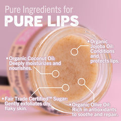 Eco Lips Lip Sugar Scrub jar with wooden spoon illustrating exfoliation and moisture