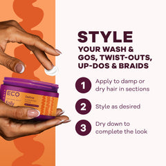 Eco Style Texture Edit mixed curls in hands illustrate customizable cocktail.