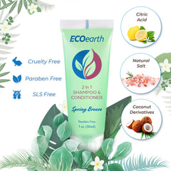 EcoEarth 100-pack travel-size 2-in-1 shampoo bottle display for hotels