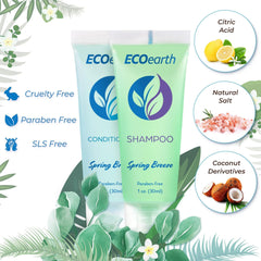 EcoEarth travel shampoo bottles 1oz demonstrate compact, travel-friendly guest bathroom dispensers.