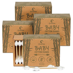 EcoFox Baby Safety Swabs box shown for gentle baby cleaning in safe packaging.