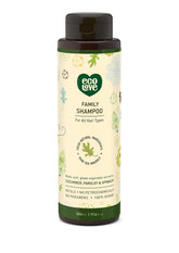 ecoLove natural shampoo bottle close-up highlighting SLS-free formula for all hair types
